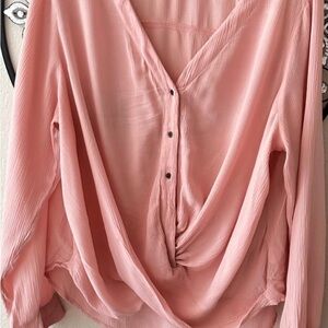 a.n.a Blush Pink Draped Blouse with twist from detail v neck